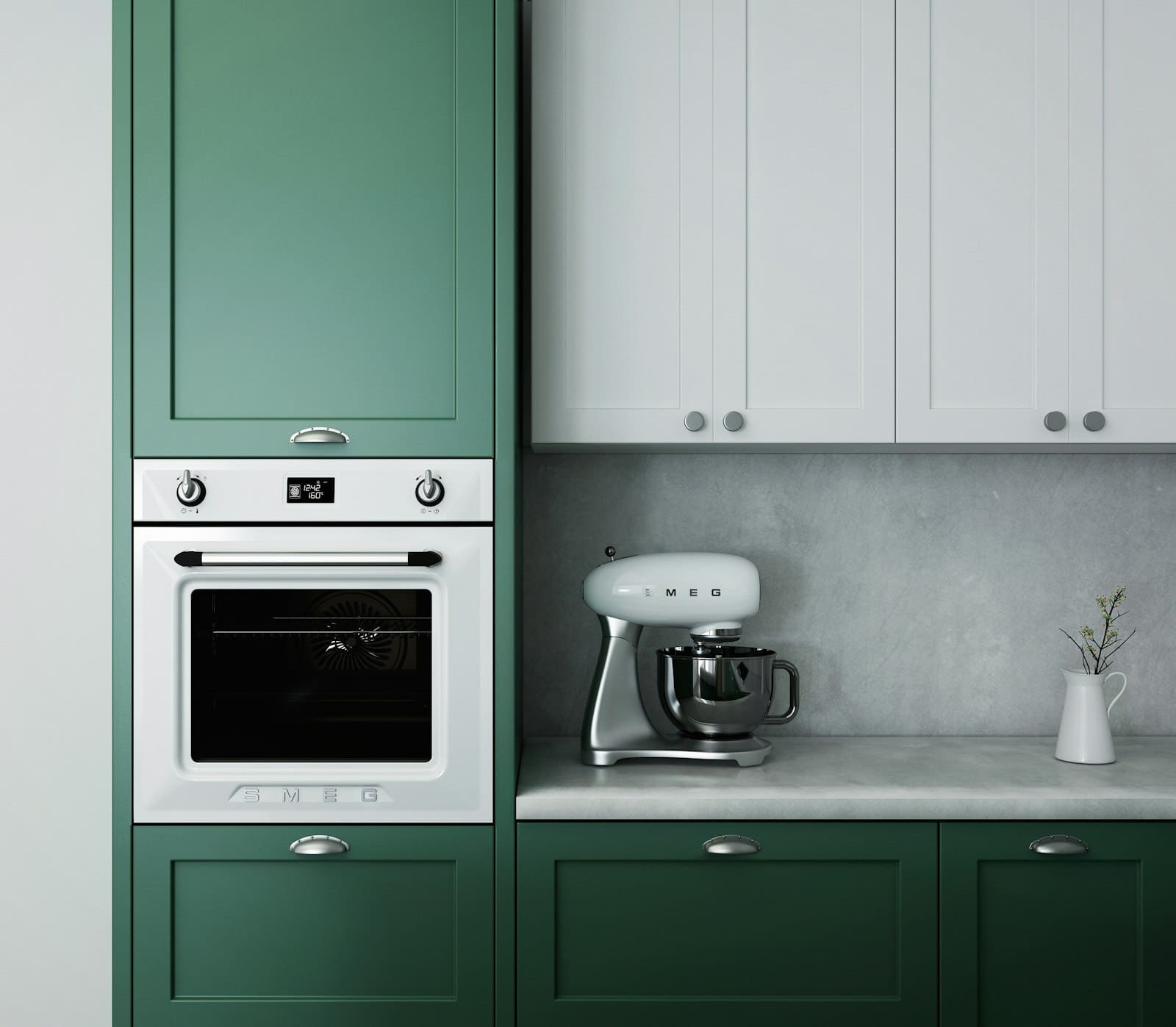Keuken wrappen in groen en wit: groene onderkasten met witte bovenkasten