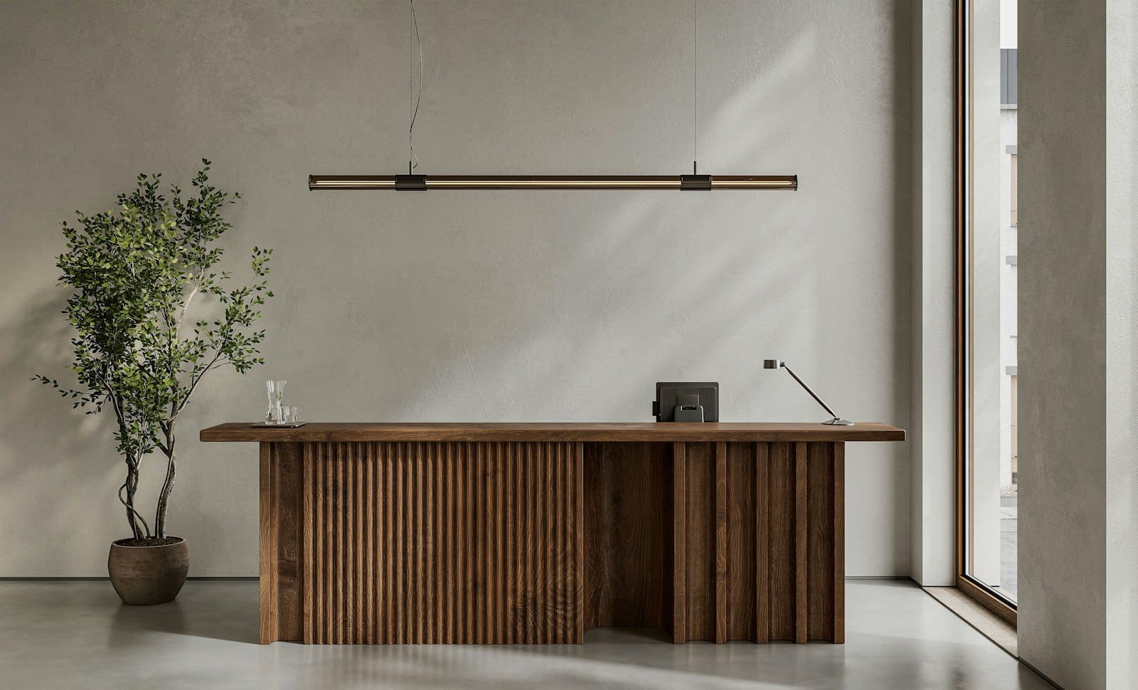 Interieur wrappen voor bedrijven: receptiebalie in houtlook